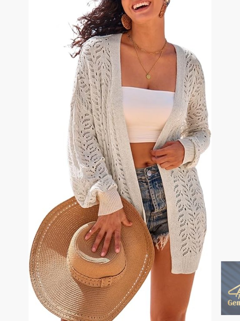 Oversized Crochet Cover Up Cardigan Lightweight Beach Kimono Linen Blend